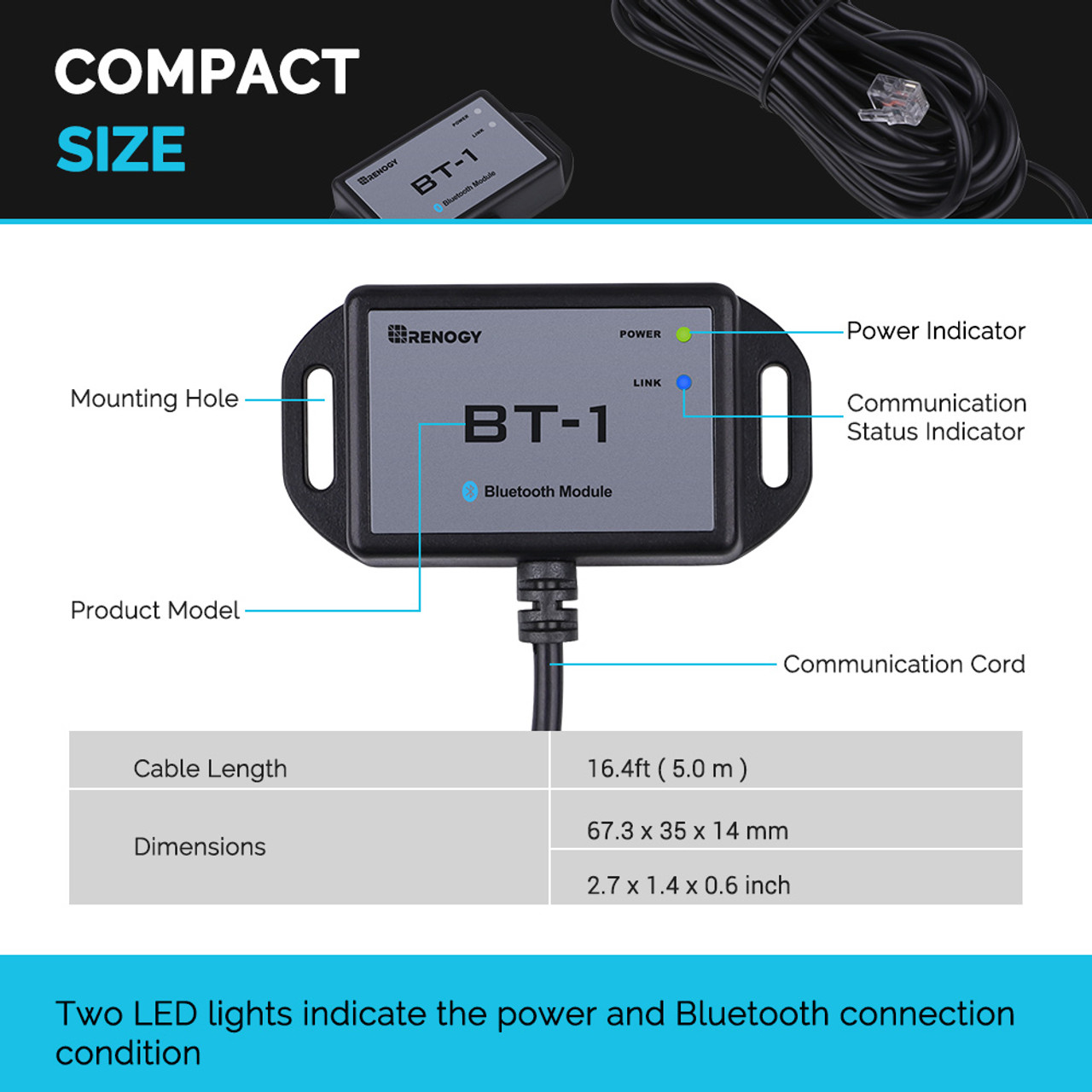 Renogy Controller Rover - Renogy Bluetooth-Modul RJ12-Kommunikationsanschluss, kompatibel mit Rover/Wanderer/Adventurer-Ladereglern,